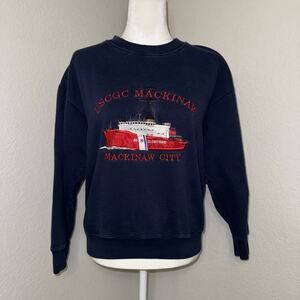 Oarsman Mackinaw City Crewneck Sweatshirt Adult M Navy Blue Long Sleeve Pullover
